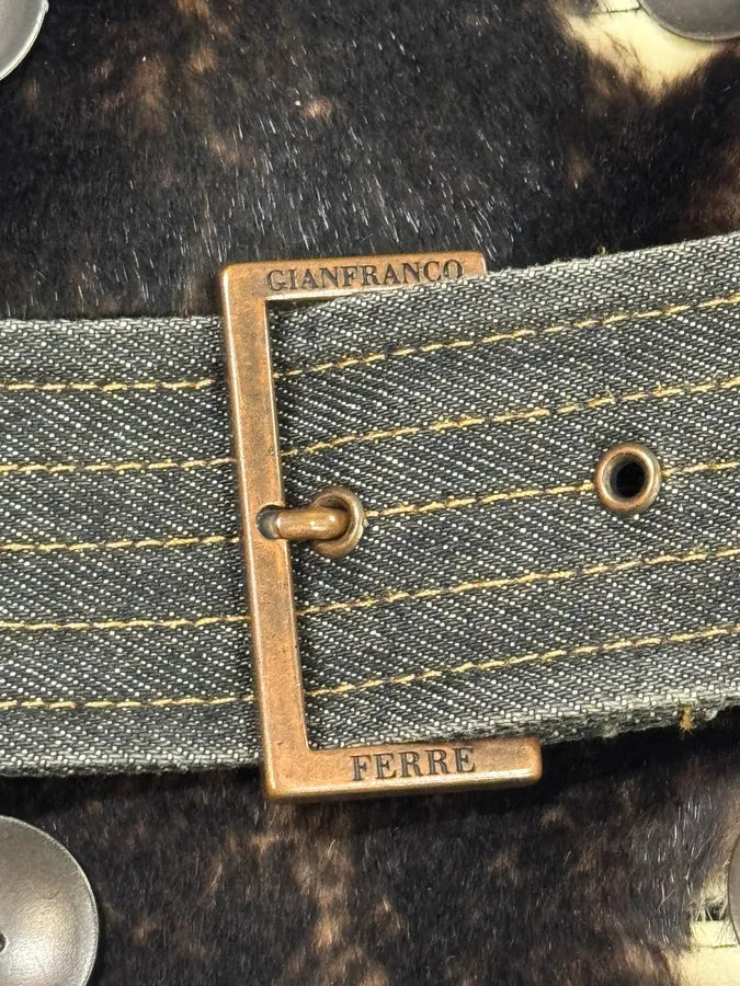 2000s Gianfranco Ferré Brown Rabbit Fur & Denim Jacket txxIMbu 6