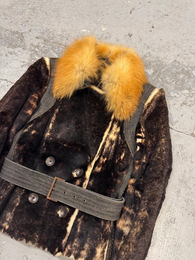 2000s Gianfranco Ferré Brown Rabbit Fur & Denim Jacket txxIMbu 7