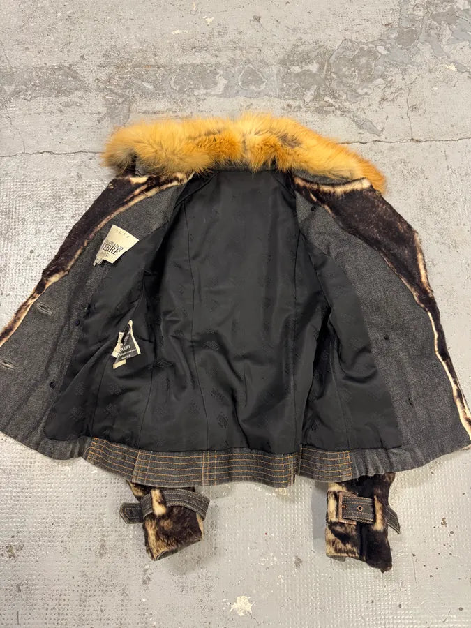 2000s Gianfranco Ferré Brown Rabbit Fur & Denim Jacket txxIMbu 8