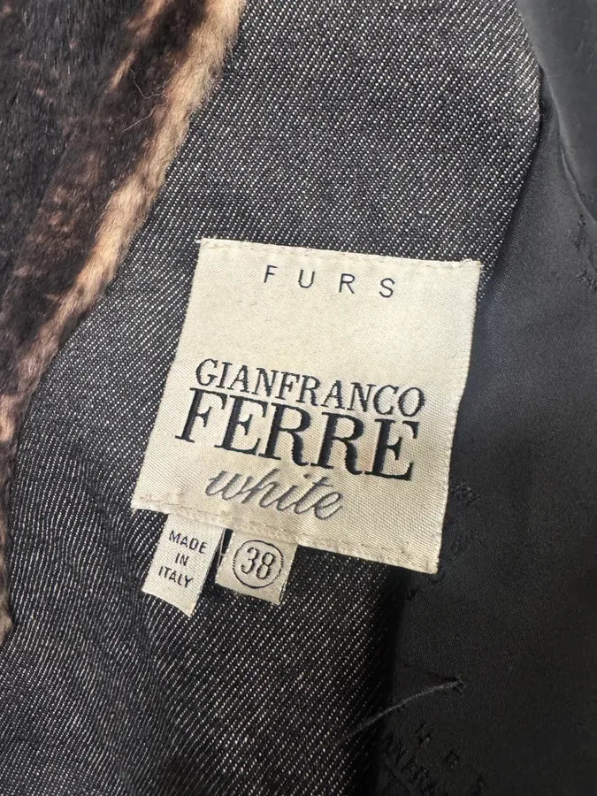 2000s Gianfranco Ferré Brown Rabbit Fur & Denim Jacket txxIMbu 9