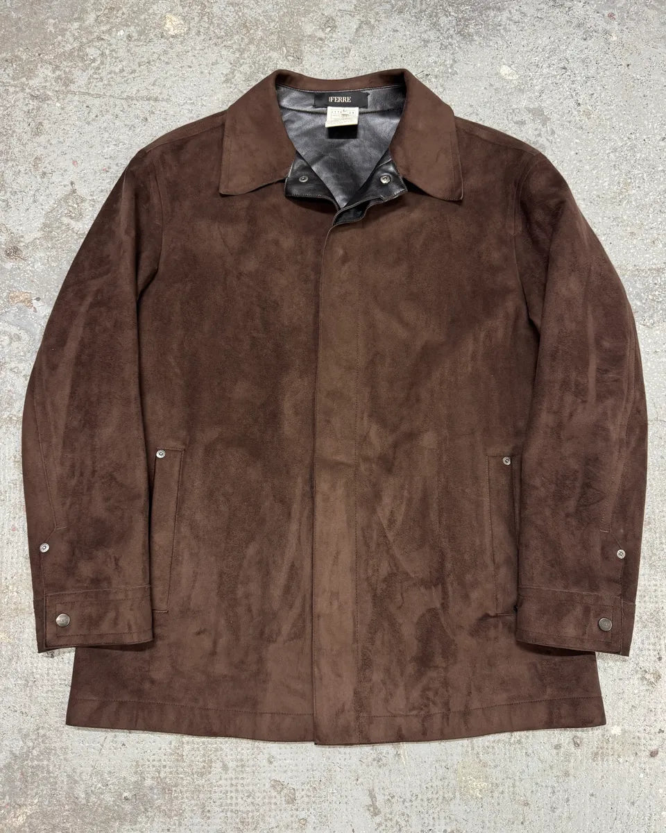 2000s Gianfranco Ferré Brown Suede Leather Jacket BCxjnSF 0