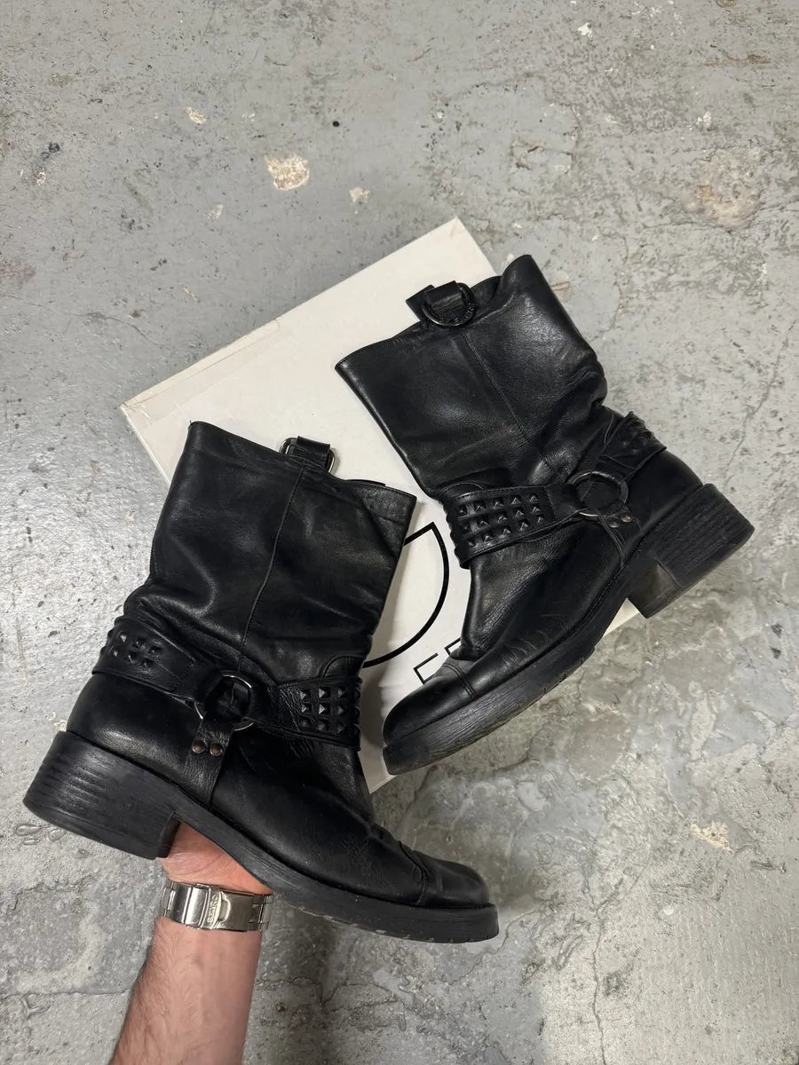 2000s Gianfranco Ferré Buckle Black Leather Boots DUHrAwF 0