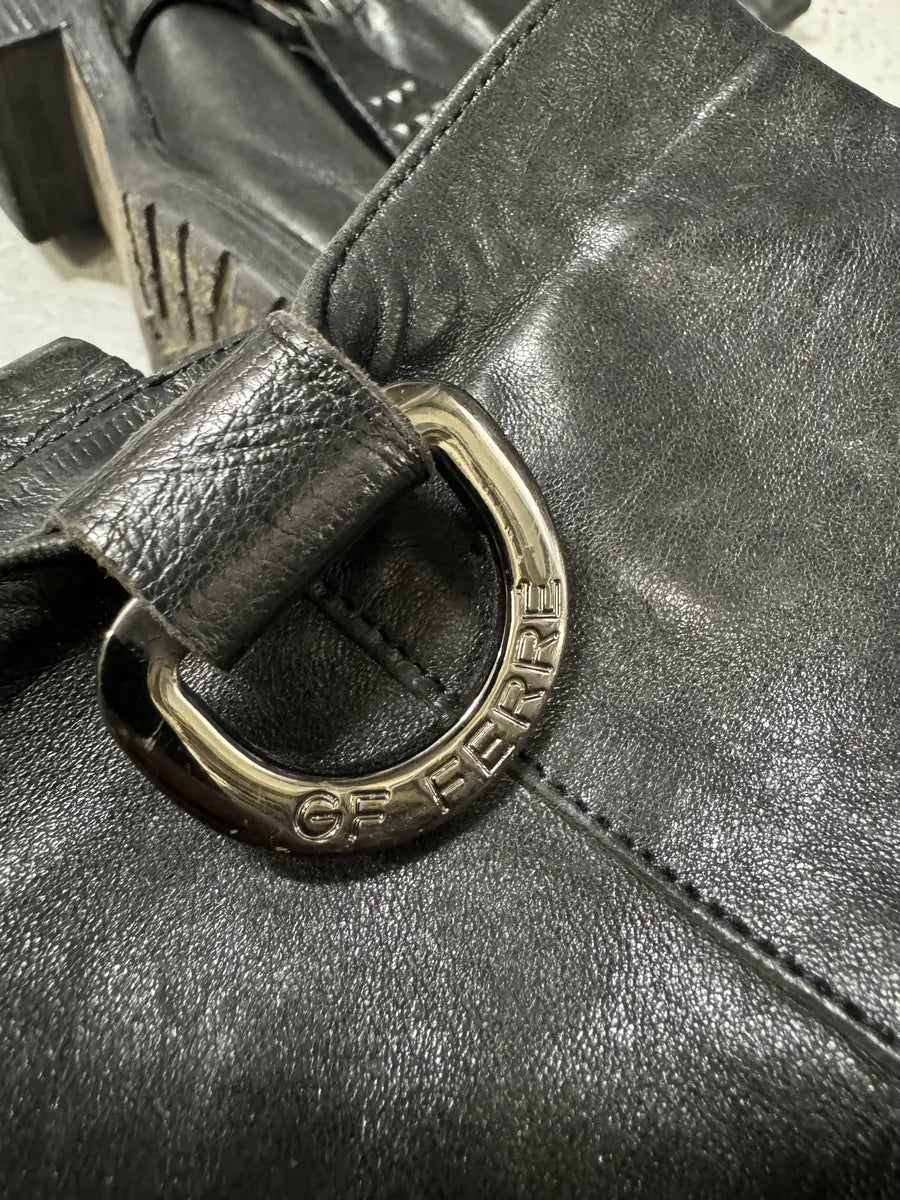 2000s Gianfranco Ferré Buckle Black Leather Boots DUHrAwF 3