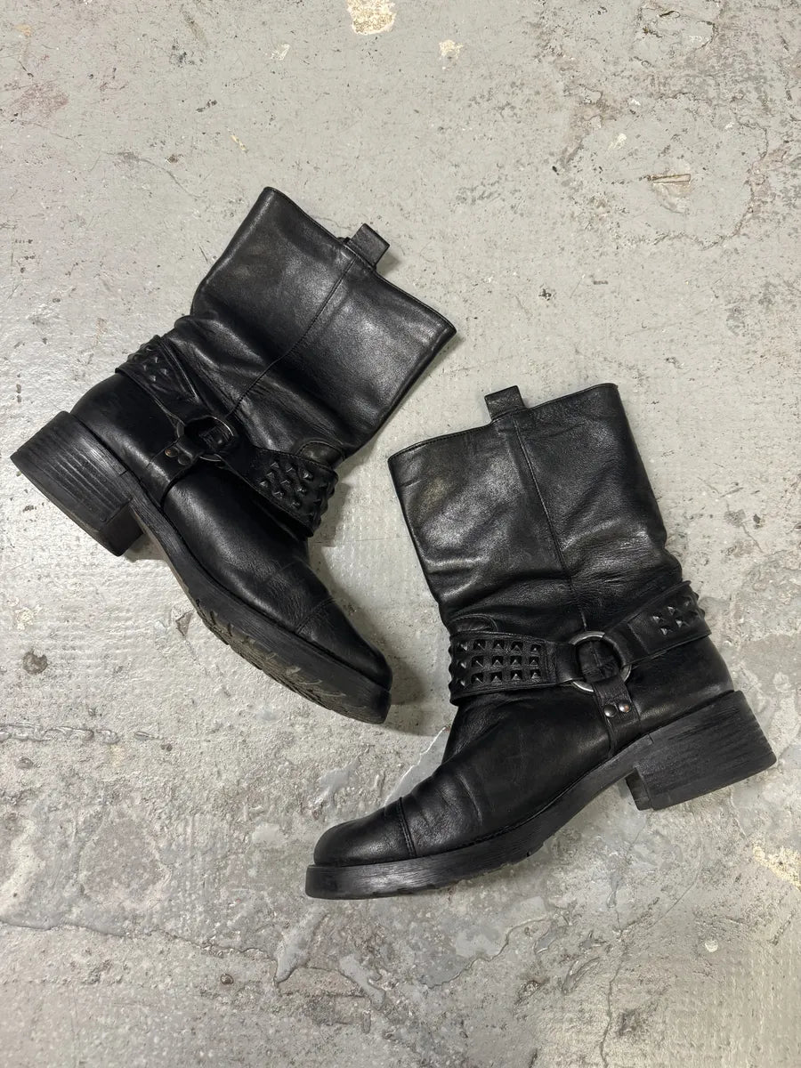 2000s Gianfranco Ferré Buckle Black Leather Boots DUHrAwF 5
