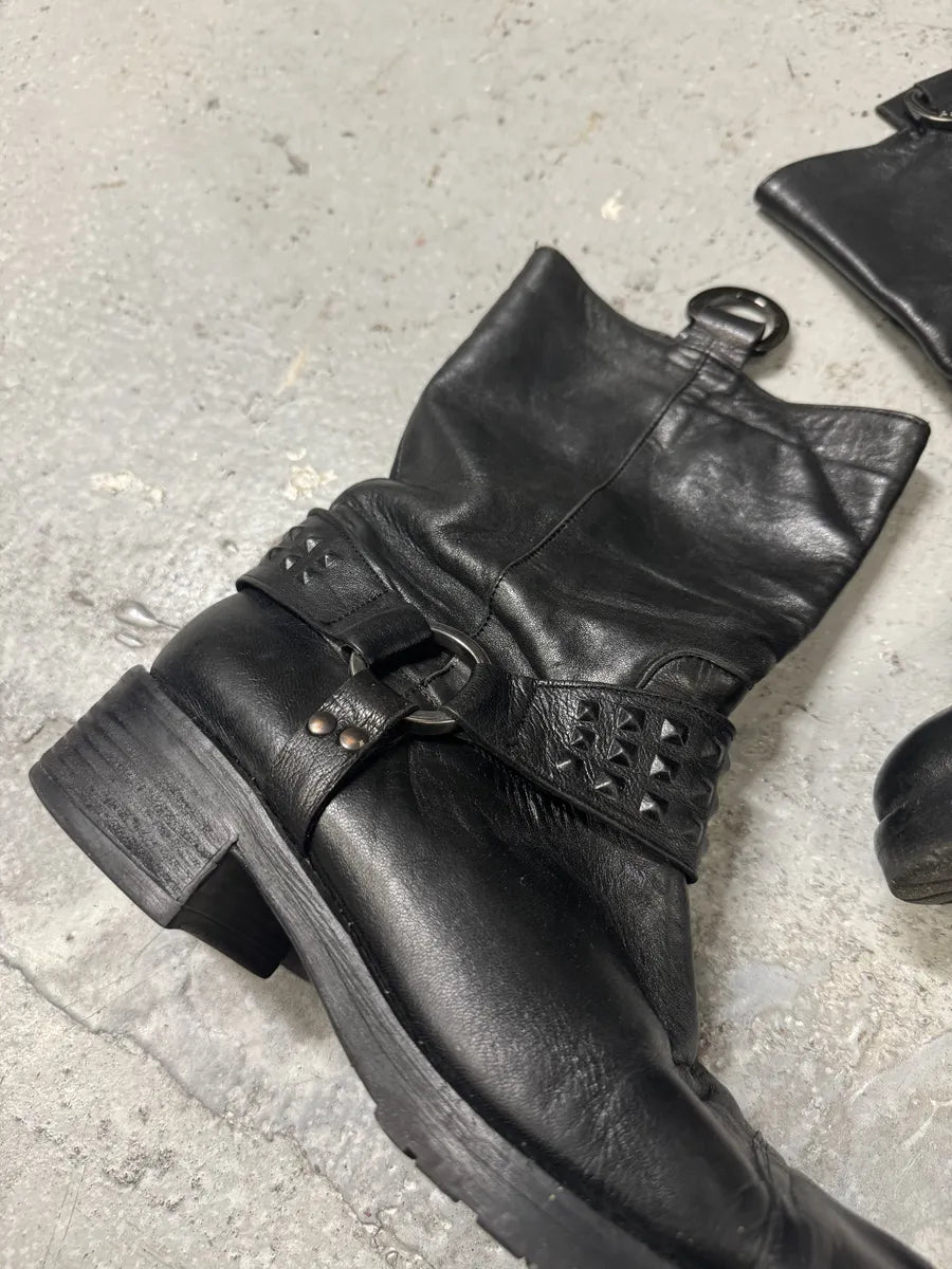 2000s Gianfranco Ferré Buckle Black Leather Boots DUHrAwF 6