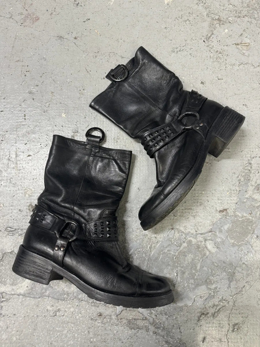 2000s Gianfranco Ferré Buckle Black Leather Boots DUHrAwF 7