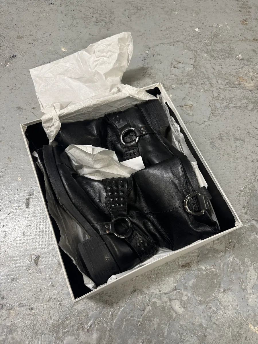 2000s Gianfranco Ferré Buckle Black Leather Boots DUHrAwF 8