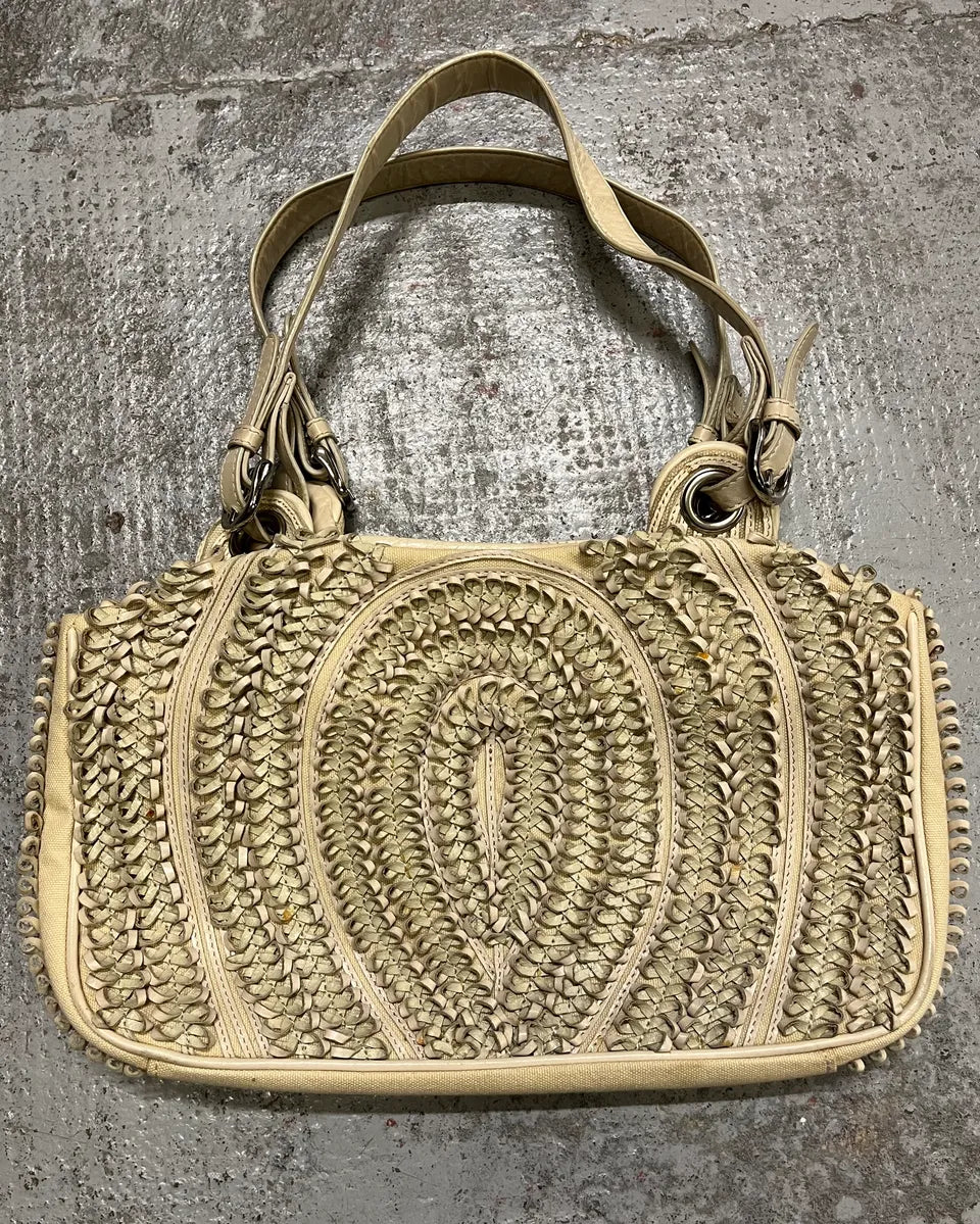 2000s Gianfranco Ferré Cream Beaded Embellished Handle Bag TFCrdxy 0