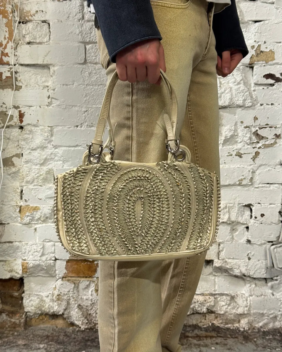 2000s Gianfranco Ferré Cream Beaded Embellished Handle Bag TFCrdxy 2