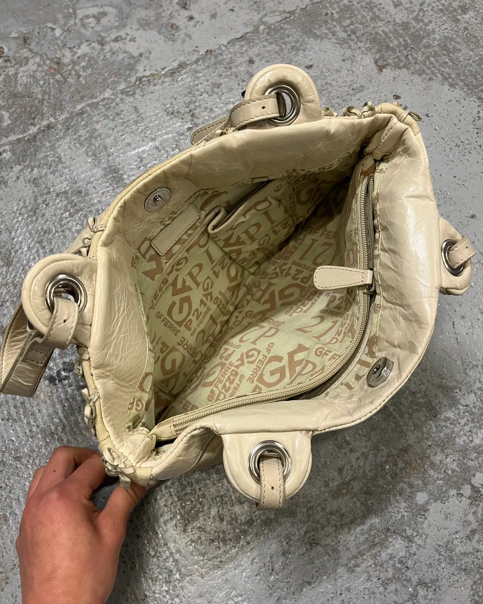 2000s Gianfranco Ferré Cream Beaded Embellished Handle Bag TFCrdxy 8