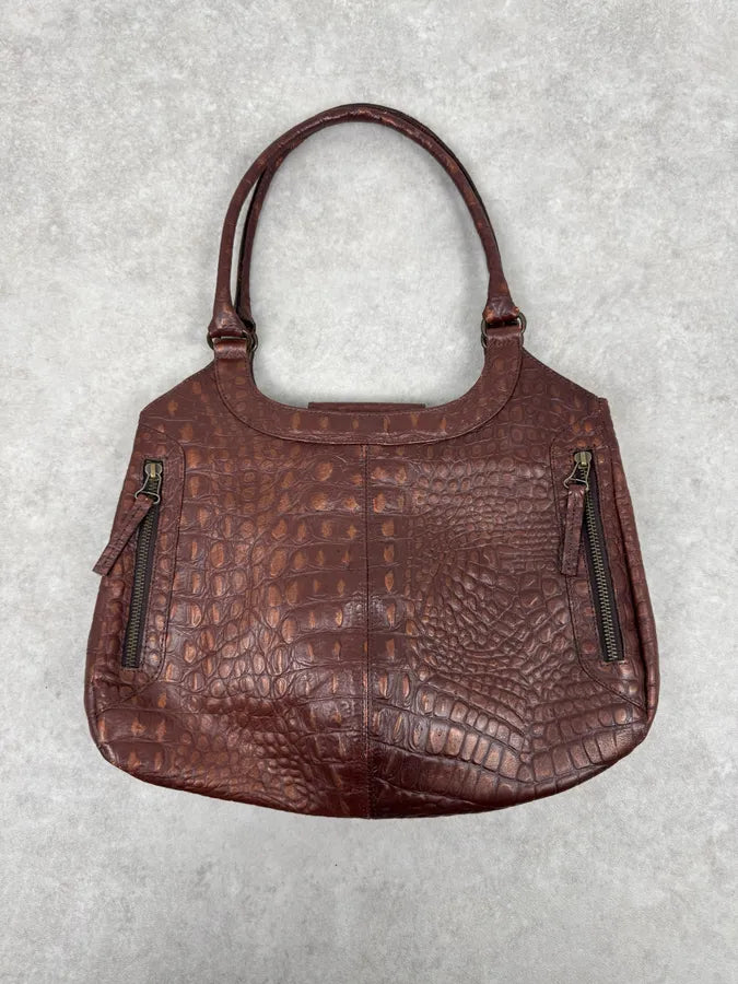 2000s Gianfranco Ferré Crocodile Embossed Brown Leather Handle Bag jVtuPNk 0
