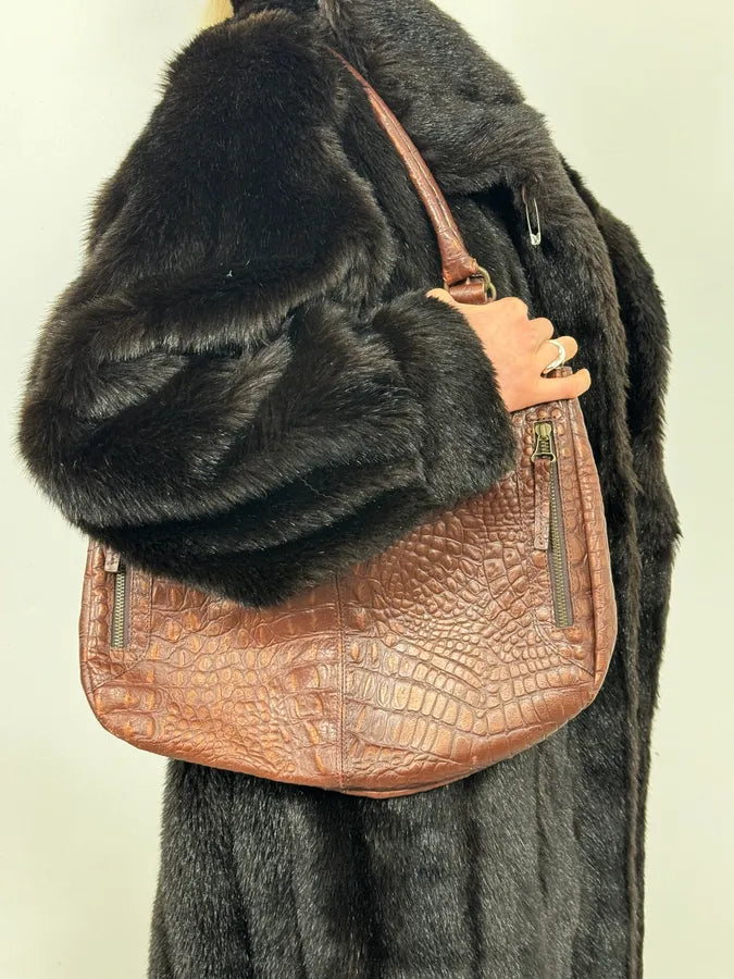 2000s Gianfranco Ferré Crocodile Embossed Brown Leather Handle Bag jVtuPNk 3