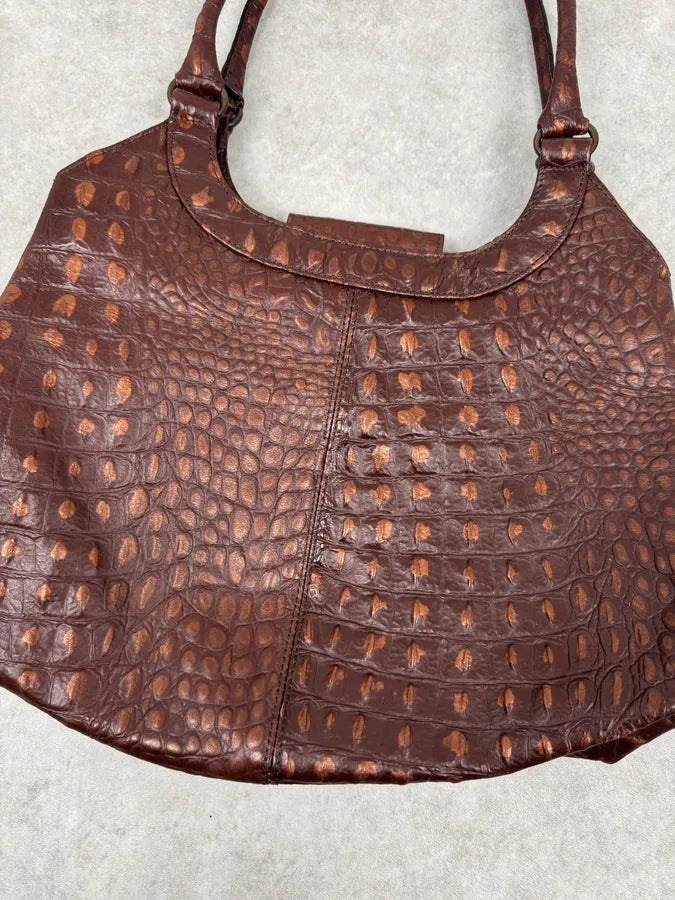 2000s Gianfranco Ferré Crocodile Embossed Brown Leather Handle Bag jVtuPNk 4