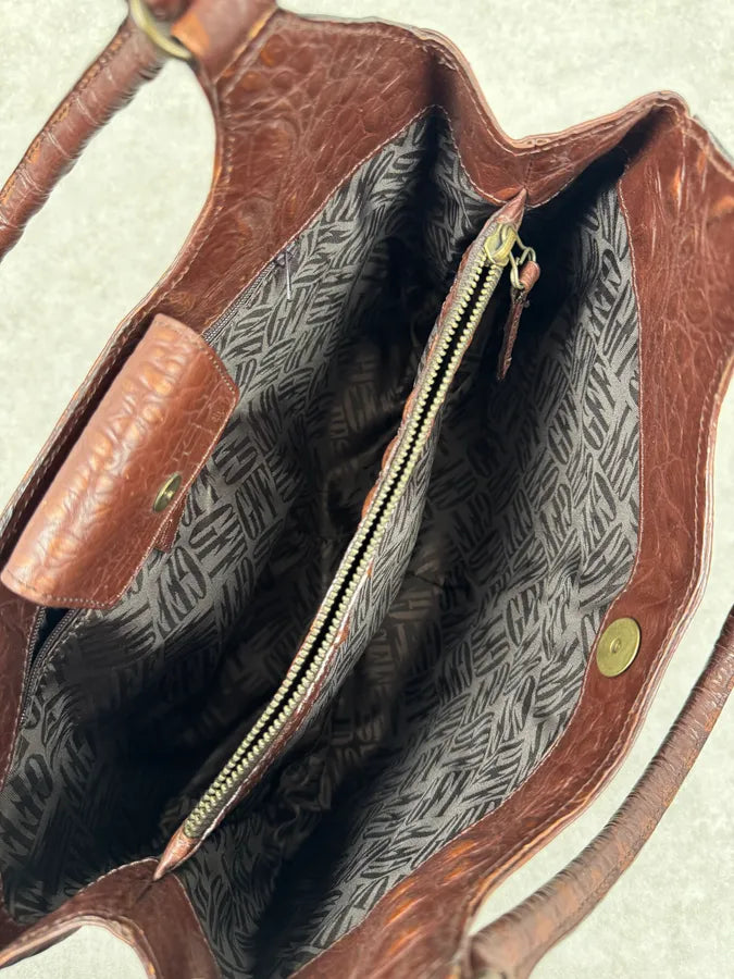 2000s Gianfranco Ferré Crocodile Embossed Brown Leather Handle Bag jVtuPNk 6