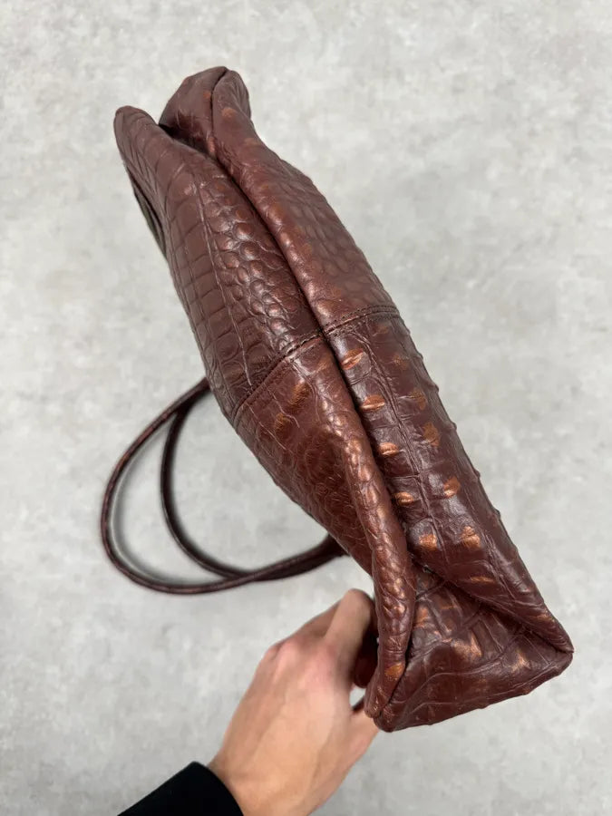 2000s Gianfranco Ferré Crocodile Embossed Brown Leather Handle Bag jVtuPNk 7