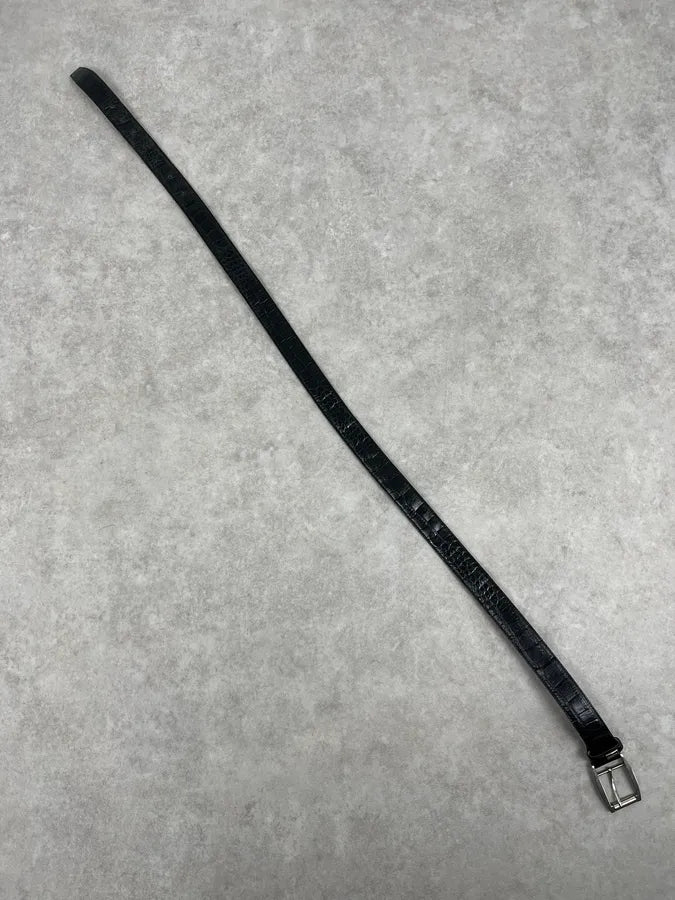 2000s Gianfranco Ferré Crocodile Embossed Leather Black Belt WCnBjfs 7