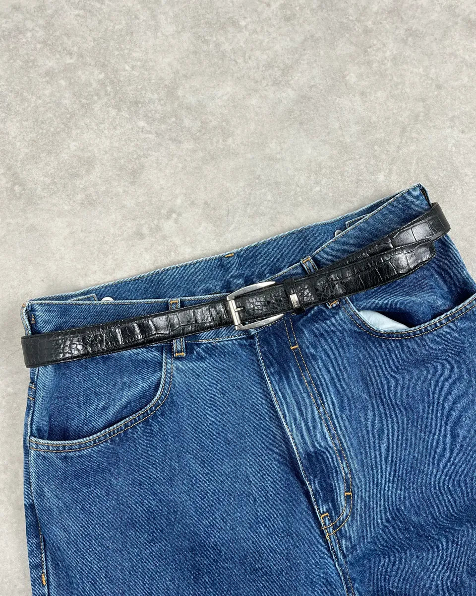 2000s Gianfranco Ferré Crocodile Embossed Leather Black Belt WCnBjfs 0