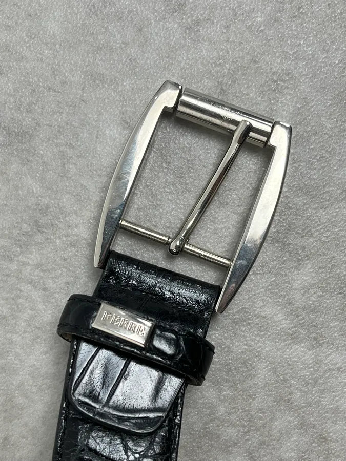 2000s Gianfranco Ferré Crocodile Embossed Leather Black Belt WCnBjfs 5