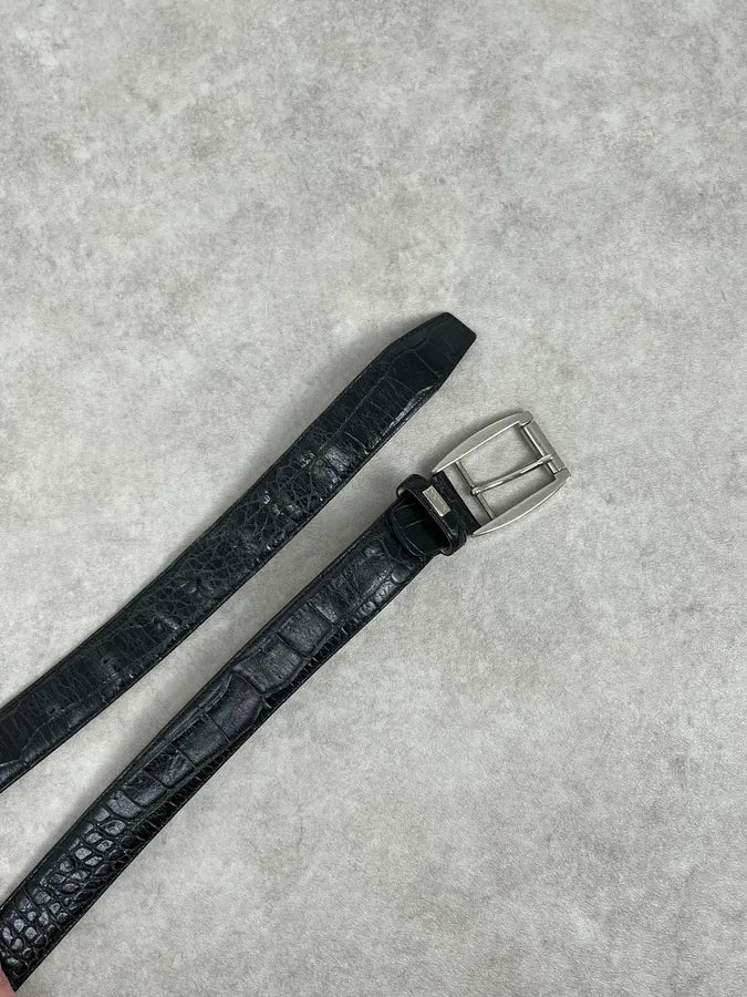 2000s Gianfranco Ferré Crocodile Embossed Leather Black Belt WCnBjfs 2