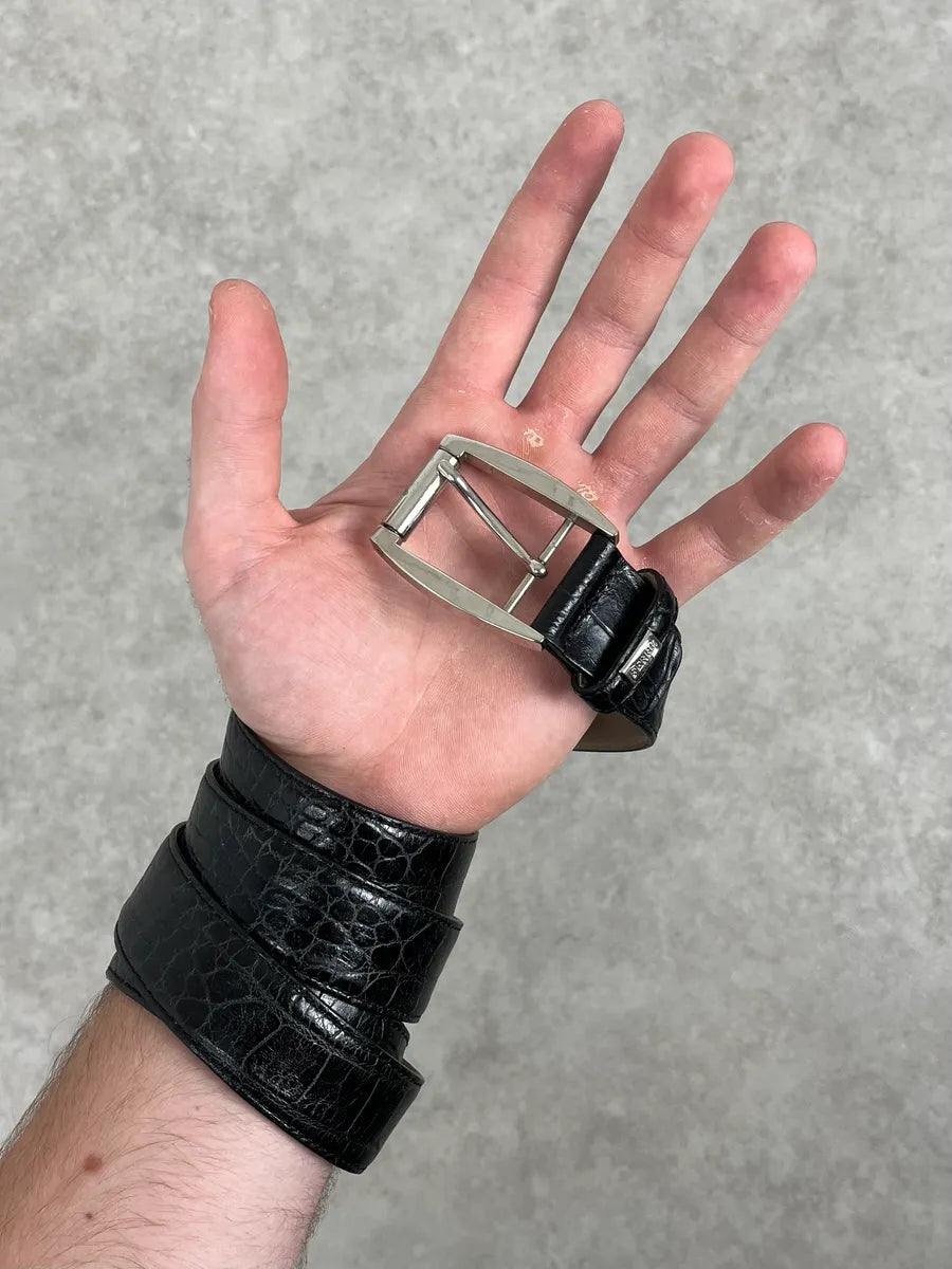 2000s Gianfranco Ferré Crocodile Embossed Leather Black Belt WCnBjfs 1
