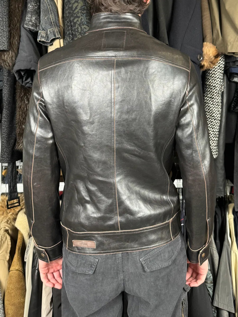 2000s Gianfranco Ferré Black & Dark Brown Eco Leather jacket wEyfRAf 2