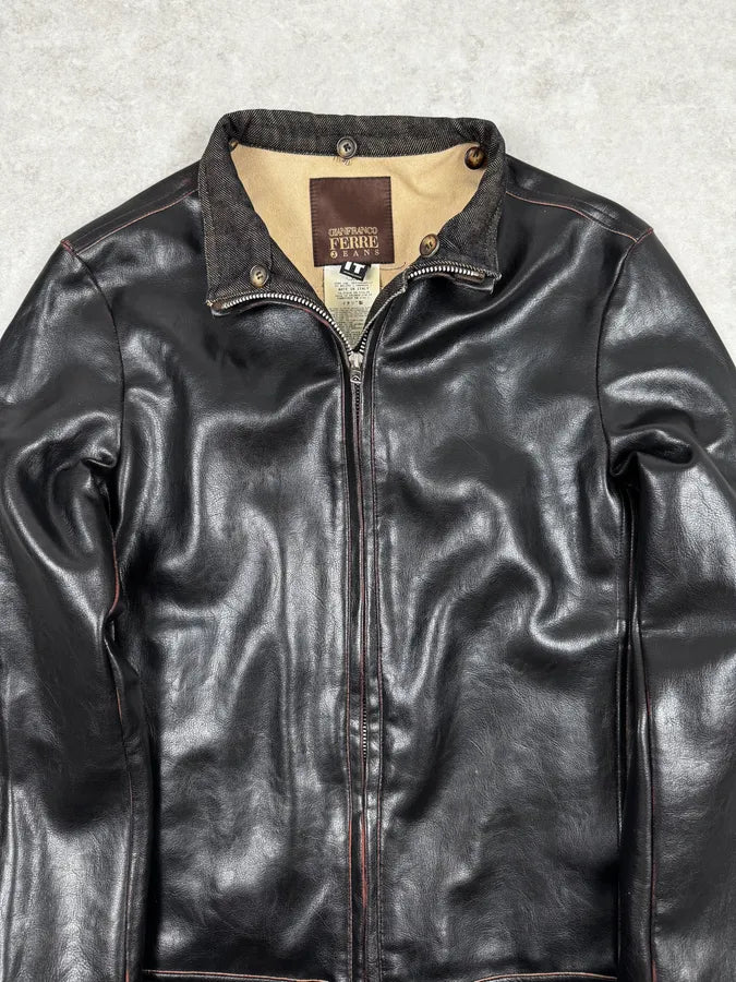 2000s Gianfranco Ferré Black & Dark Brown Eco Leather jacket wEyfRAf 5