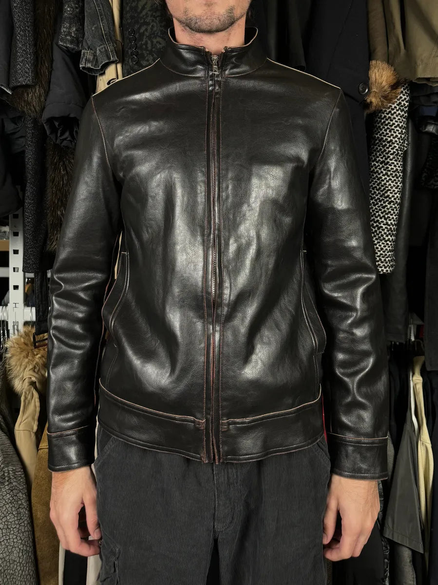 2000s Gianfranco Ferré Black & Dark Brown Eco Leather jacket wEyfRAf 1