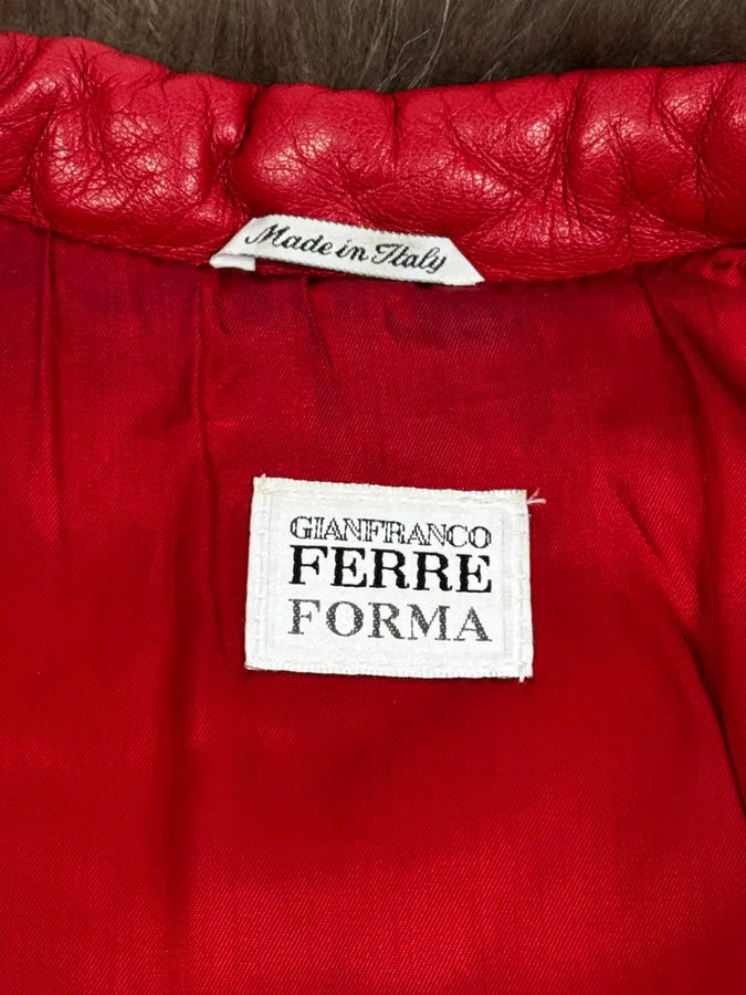 2000s Gianfranco Ferré Fur Collar Red Leather Puffer Vest MkBCrLm 7