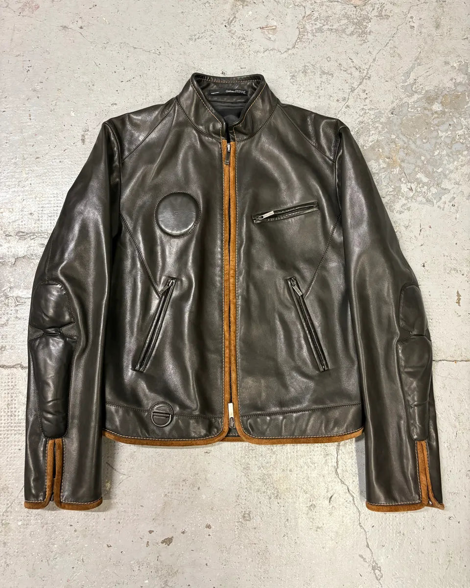 2000s Gianfranco Ferré Futuristic Biker Black Leather Jacket (M) MWeudNR 0