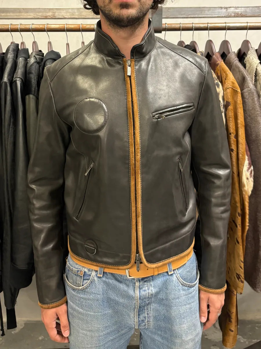 2000s Gianfranco Ferré Futuristic Biker Black Leather Jacket (M) MWeudNR 1