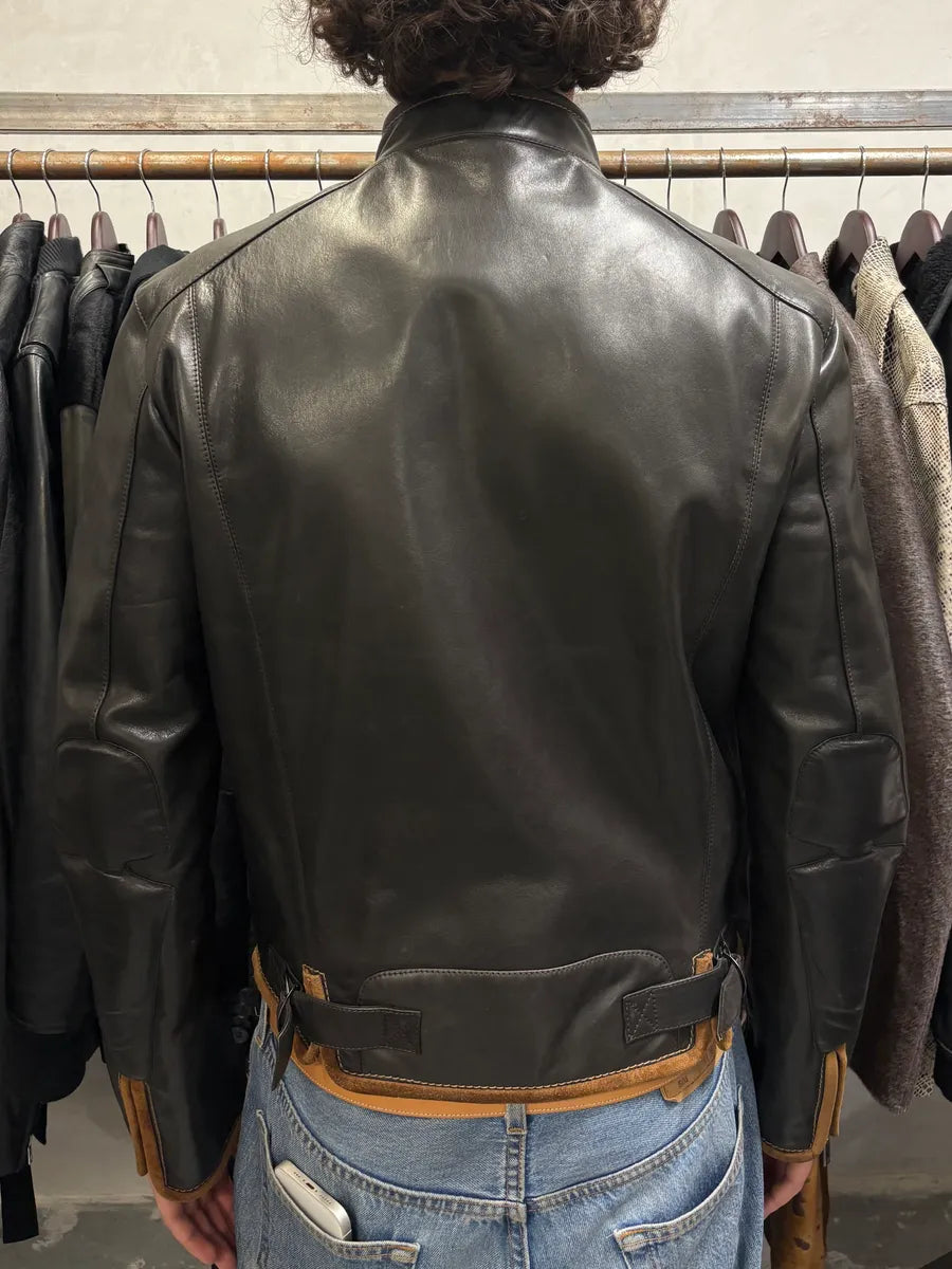 2000s Gianfranco Ferré Futuristic Biker Black Leather Jacket (M) MWeudNR 2