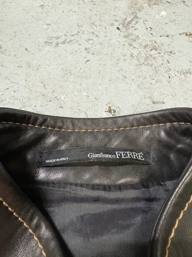 2000s Gianfranco Ferré Futuristic Biker Black Leather Jacket (M) MWeudNR 9