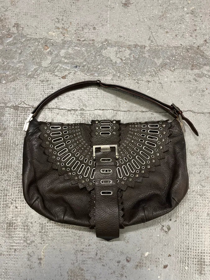 2000s Gianfranco Ferré Futuristic Embellished Black Leather Handle Bag VBMlXQp 0