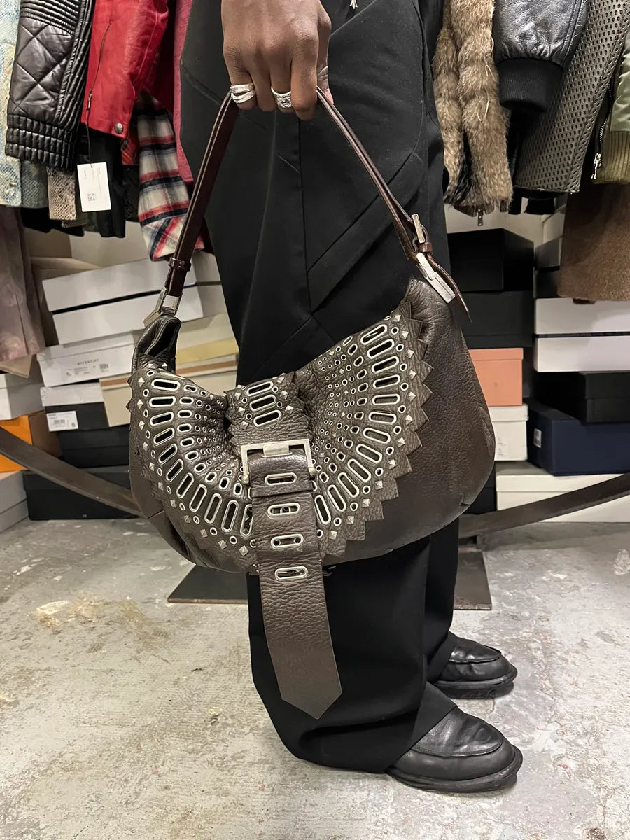 2000s Gianfranco Ferré Futuristic Embellished Black Leather Handle Bag VBMlXQp 1