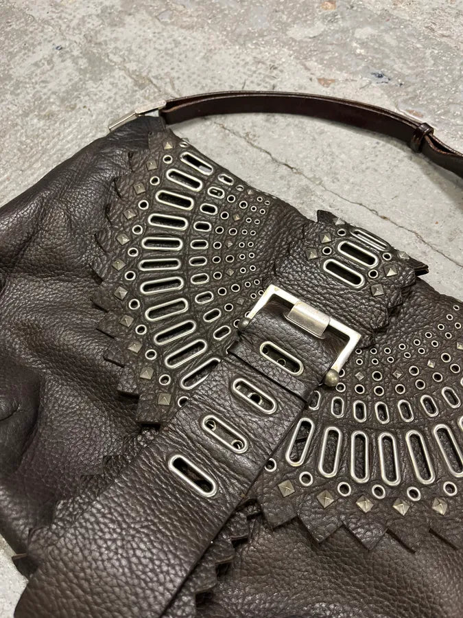 2000s Gianfranco Ferré Futuristic Embellished Black Leather Handle Bag VBMlXQp 2