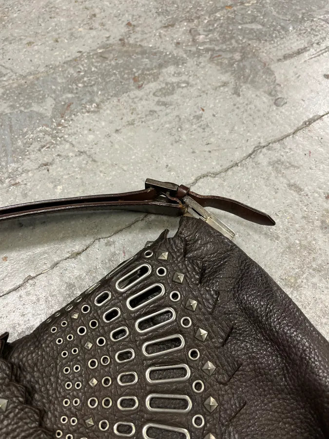 2000s Gianfranco Ferré Futuristic Embellished Black Leather Handle Bag VBMlXQp 4