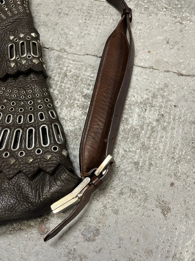 2000s Gianfranco Ferré Futuristic Embellished Black Leather Handle Bag VBMlXQp 5