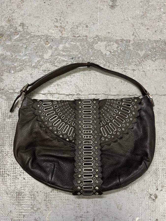 2000s Gianfranco Ferré Futuristic Embellished Black Leather Handle Bag VBMlXQp 6