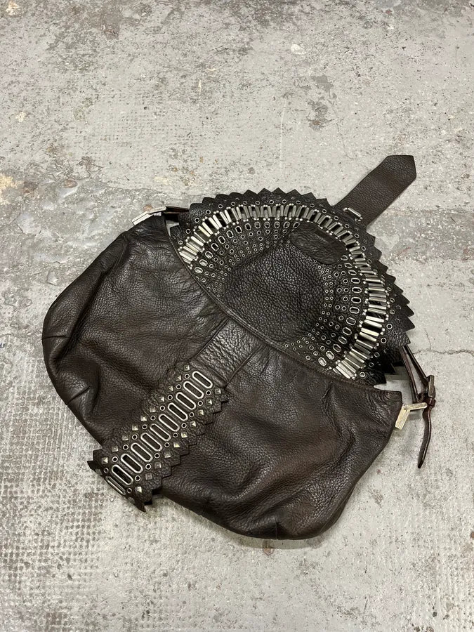 2000s Gianfranco Ferré Futuristic Embellished Black Leather Handle Bag VBMlXQp 7