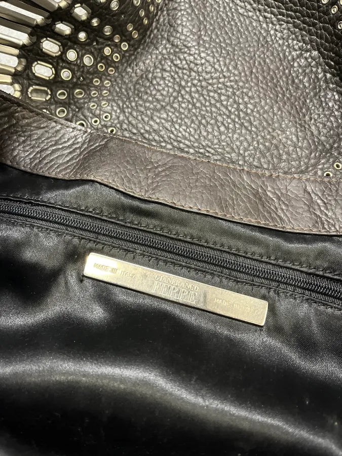 2000s Gianfranco Ferré Futuristic Embellished Black Leather Handle Bag VBMlXQp 8