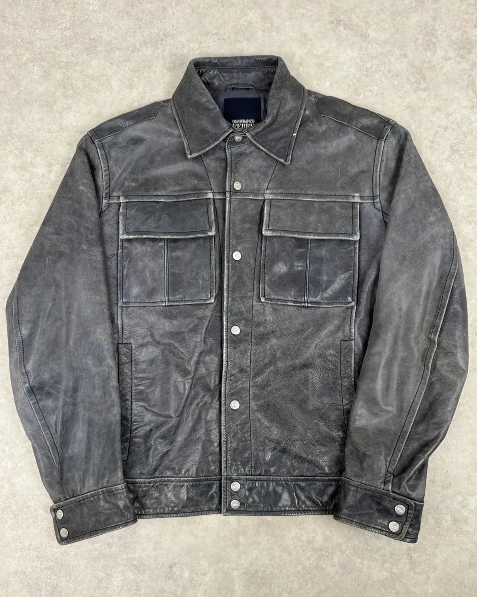 2000s Gianfranco Ferré Grey Leather Trucker Jacket pGQpVba 0
