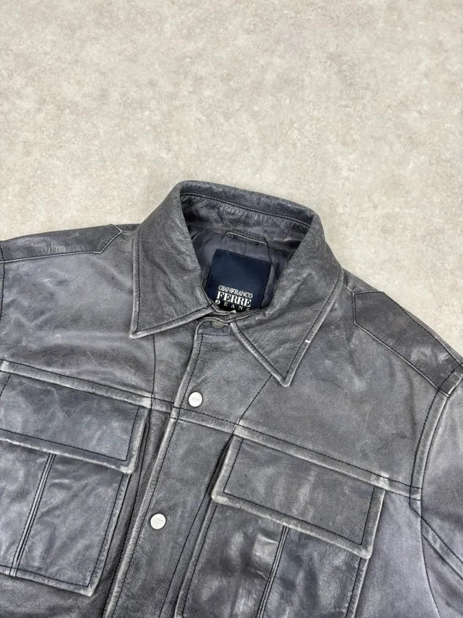 2000s Gianfranco Ferré Grey Leather Trucker Jacket pGQpVba 3