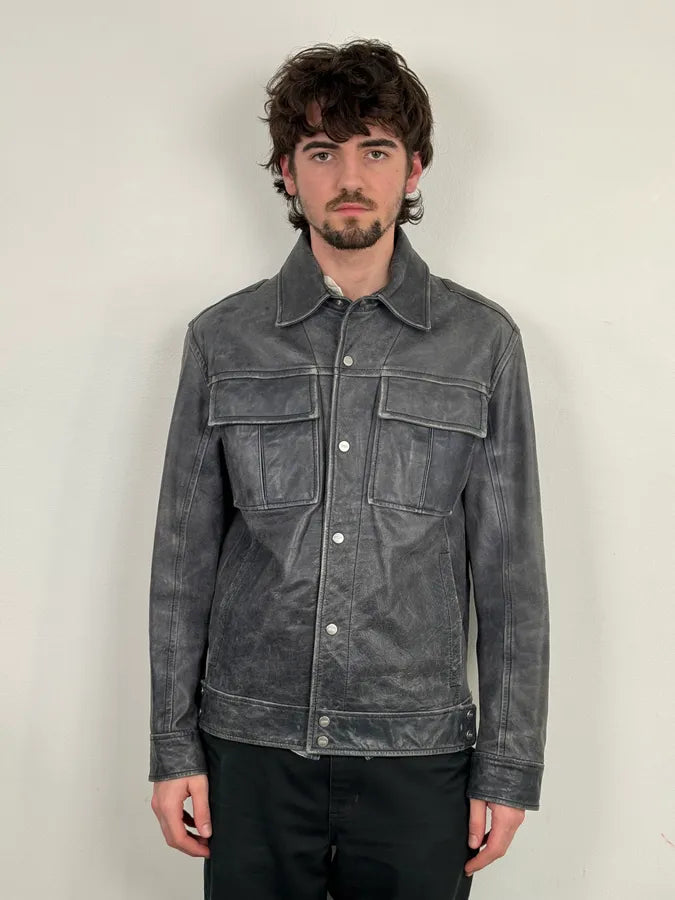 2000s Gianfranco Ferré Grey Leather Trucker Jacket pGQpVba 1