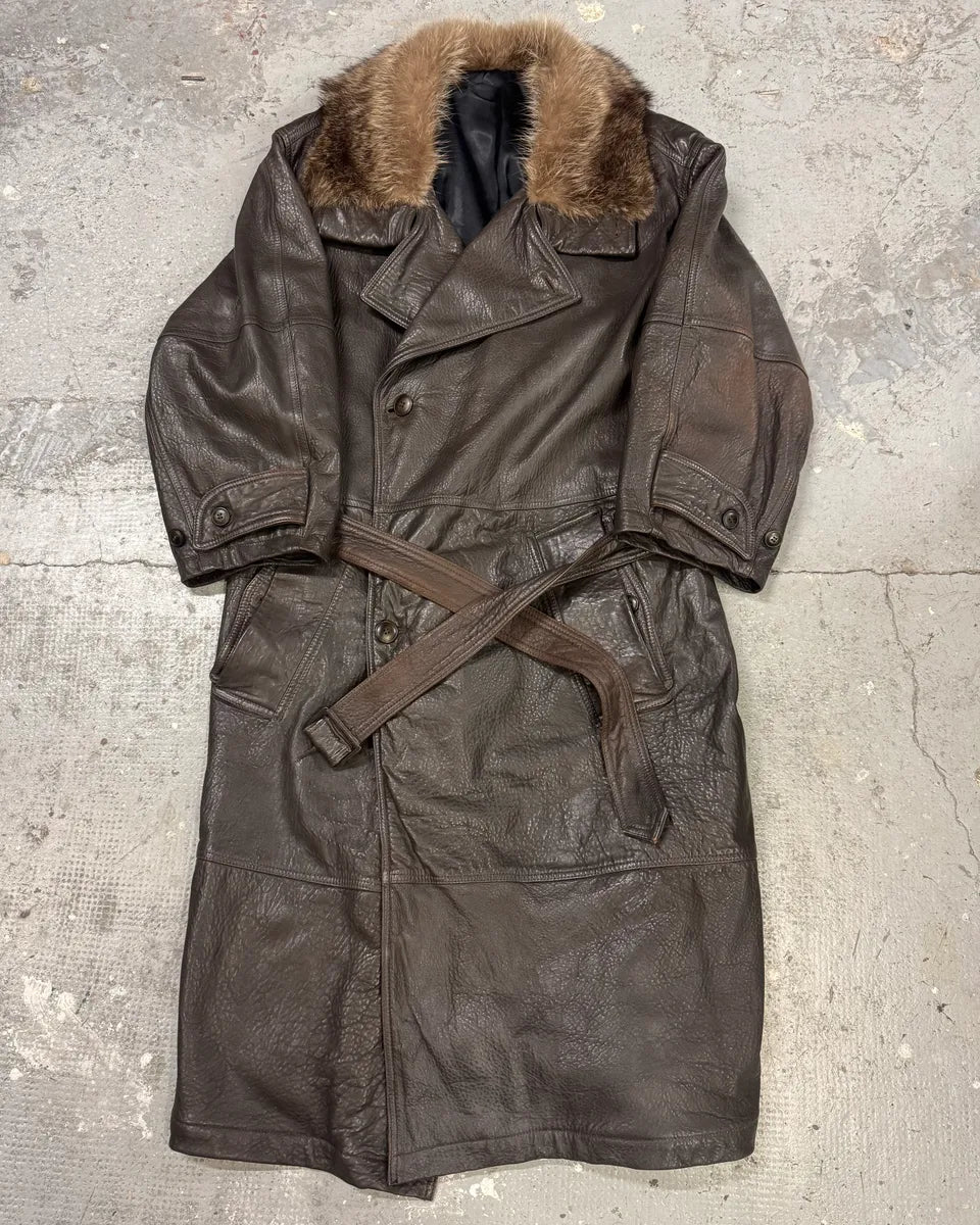 2000s Gianfranco Ferré Hunter Fur Leather Trench Coat (L) aKHwrNt 0