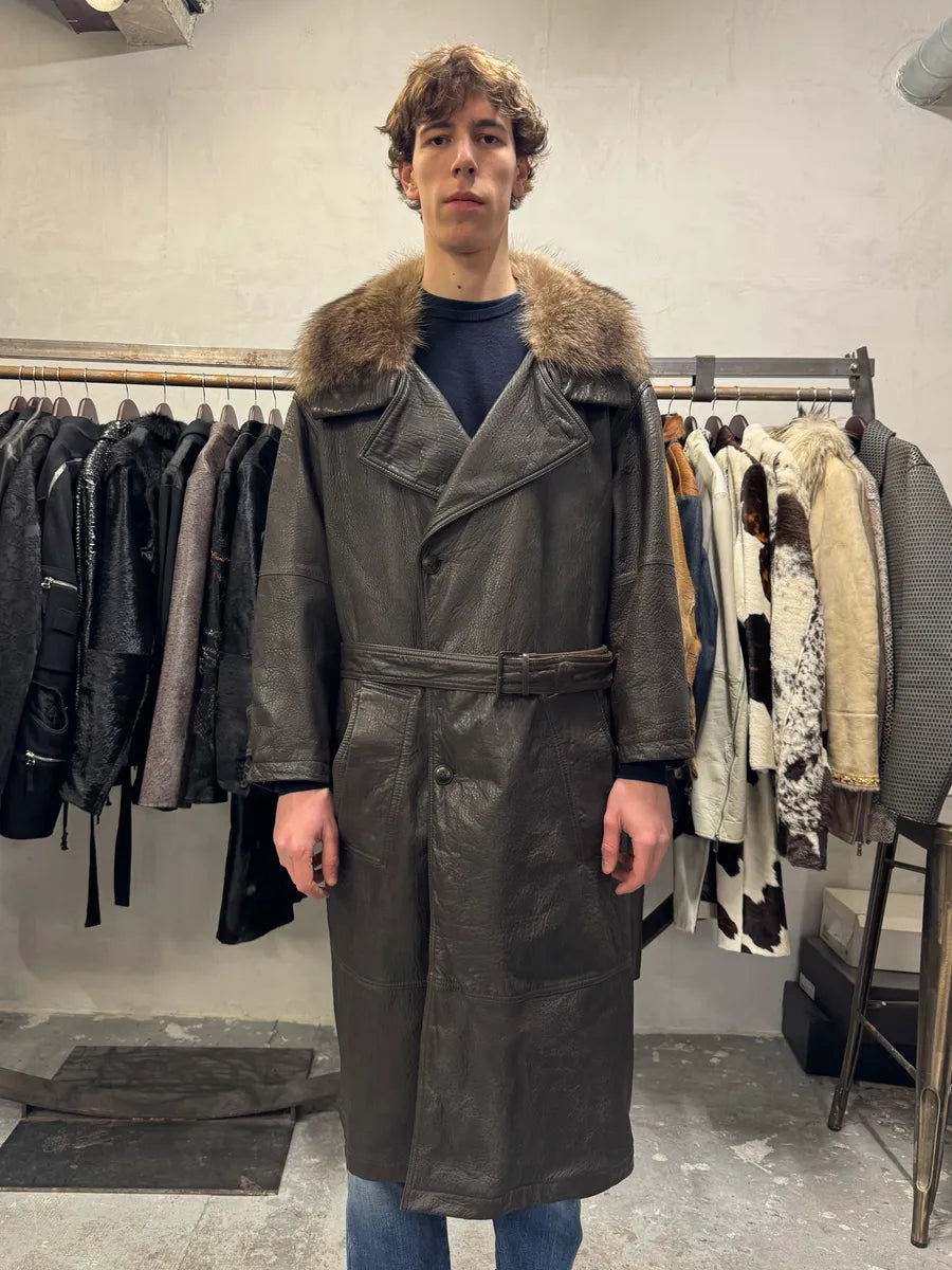 2000s Gianfranco Ferré Hunter Fur Leather Trench Coat (L) aKHwrNt 1