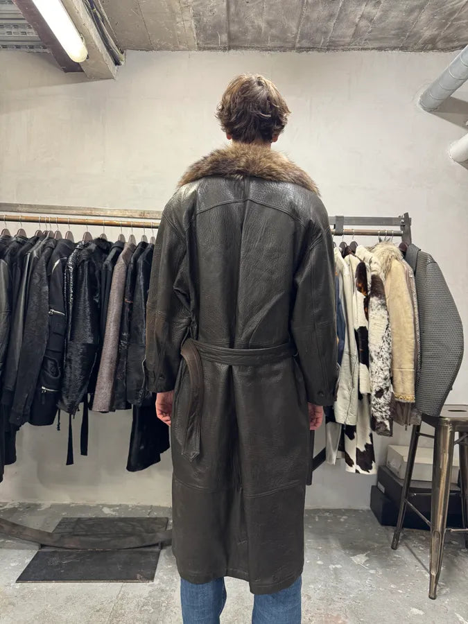 2000s Gianfranco Ferré Hunter Fur Leather Trench Coat (L) aKHwrNt 2