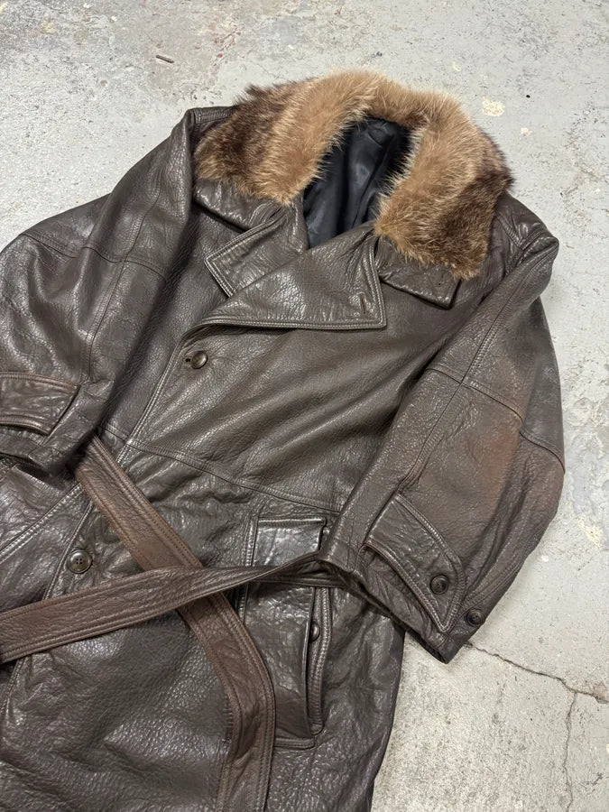 2000s Gianfranco Ferré Hunter Fur Leather Trench Coat (L) aKHwrNt 3