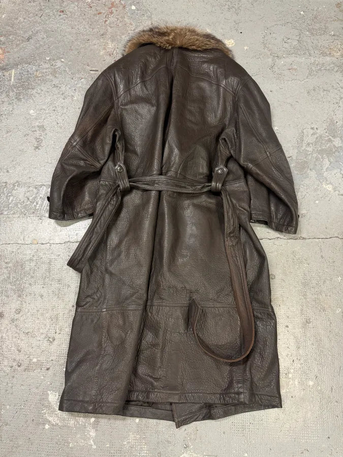 2000s Gianfranco Ferré Hunter Fur Leather Trench Coat (L) aKHwrNt 4