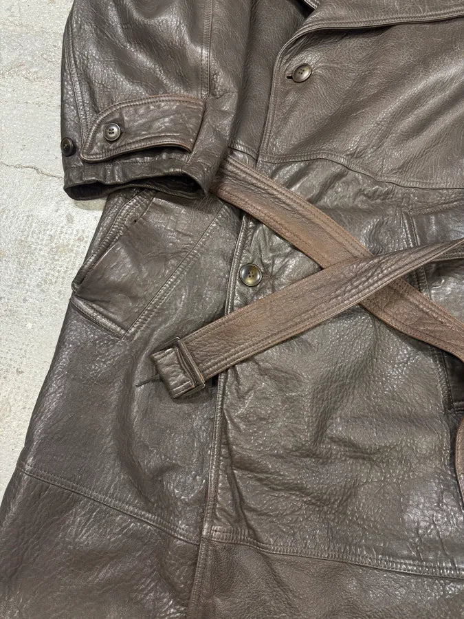 2000s Gianfranco Ferré Hunter Fur Leather Trench Coat (L) aKHwrNt 6