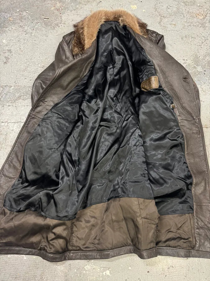 2000s Gianfranco Ferré Hunter Fur Leather Trench Coat (L) aKHwrNt 7